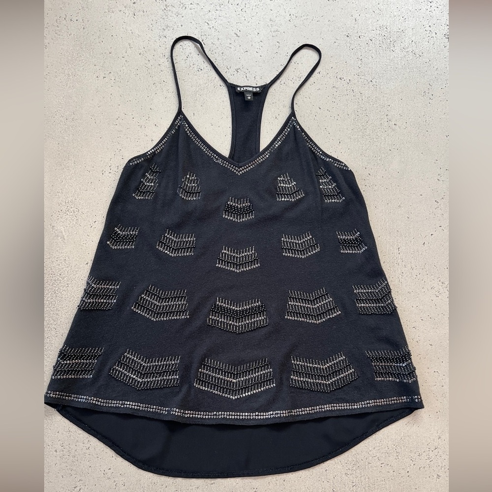 Express Black Beaded Front Racerback Cami XS